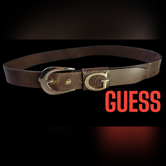 SALE M Genuine Leather Guess Belt Gold Hardware Sz M - Picture 1 of 16